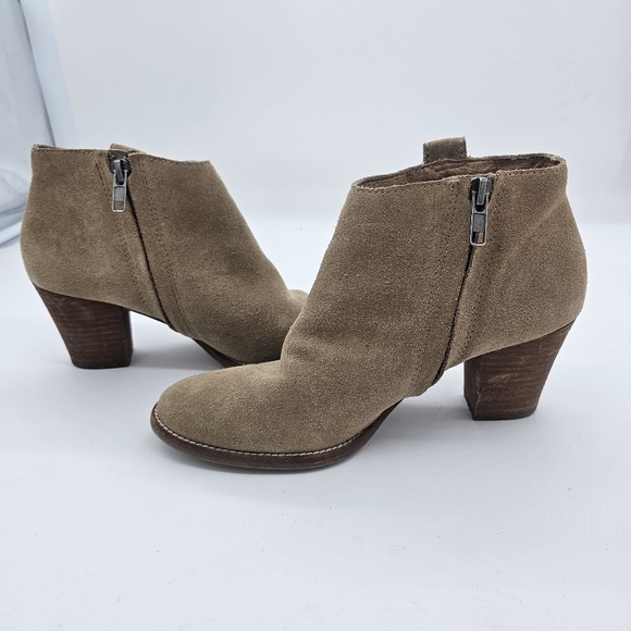 Madewell Sz 6 1/2 Billie Bootie Otter Beige E0192 Tan Zip Up Suede - Picture 6 of 13
